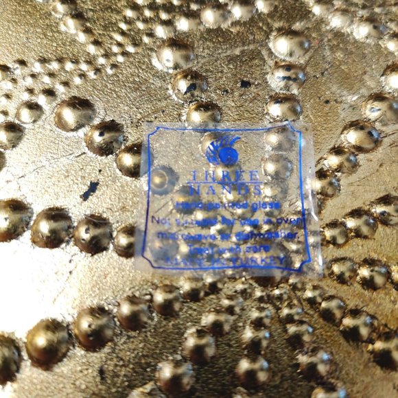 13" Decorative Gold Tone Mandala Hand Painted Art Glass Plate Three Hands Turkey - Picture 10 of 11